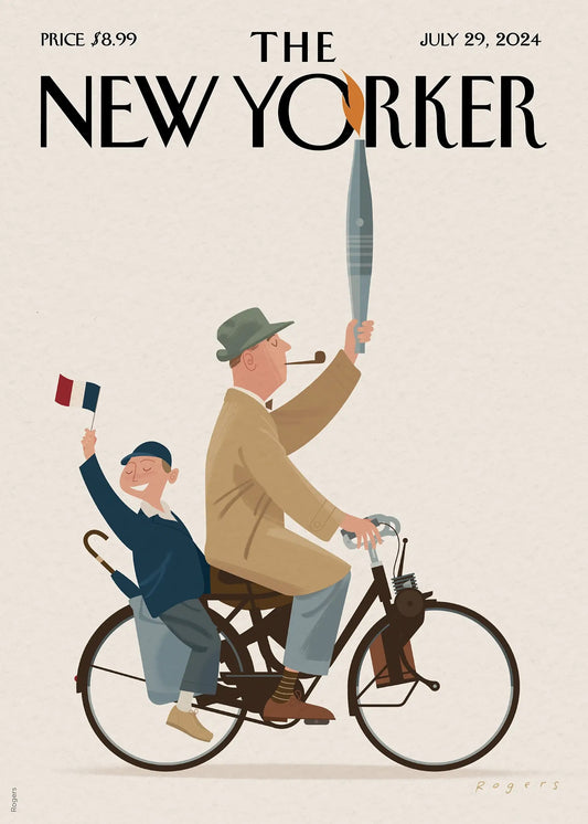 "Paris 2024" deux Français à vélo portant la flamme olympique