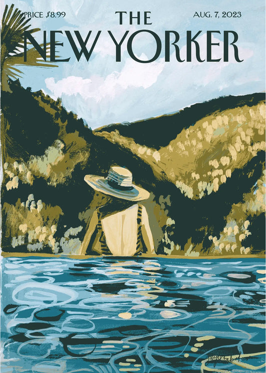 "In the swim of things" femme de dos dans un lac