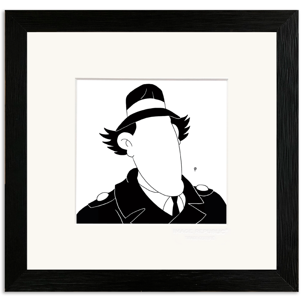Affiche en noir et blanc encadrée de l'Inspecteur Gadget -Collection Présence - Tirage 22x22 cm - Image Republic