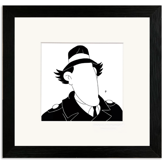 Affiche en noir et blanc encadrée de l'Inspecteur Gadget -Collection Présence - Tirage 22x22 cm - Image Republic