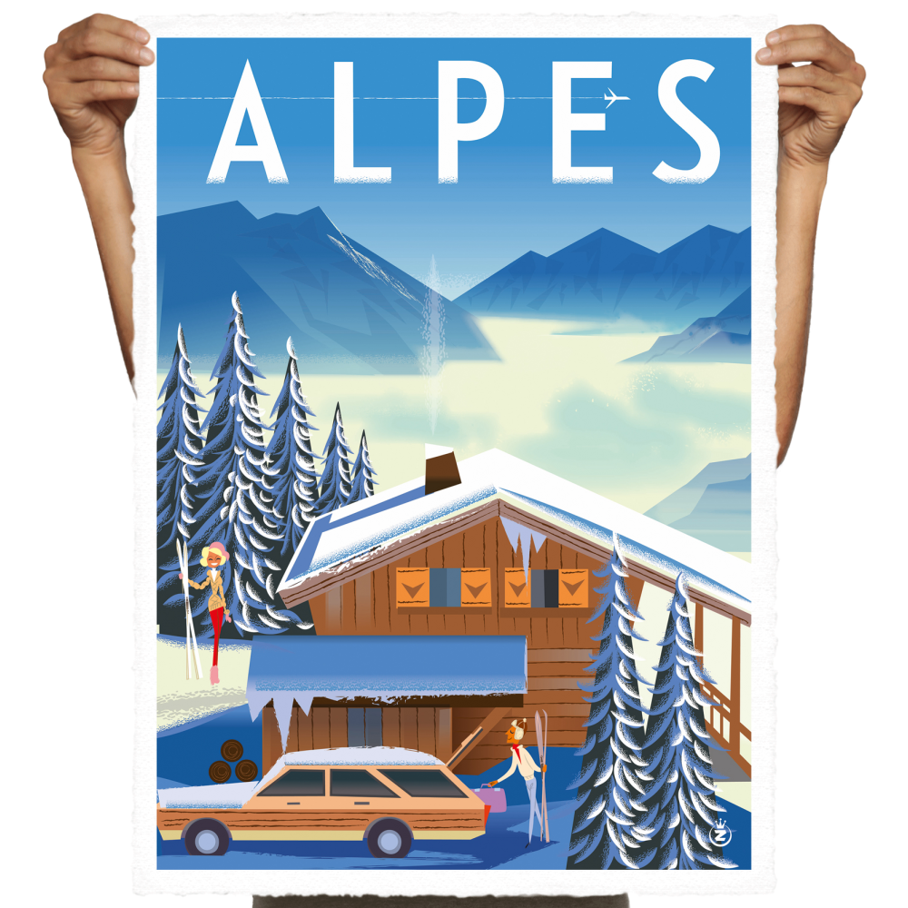 Alpes Chalet - Collection Monsieur Z - 56x76 cm sur papier Velin - Image Republic