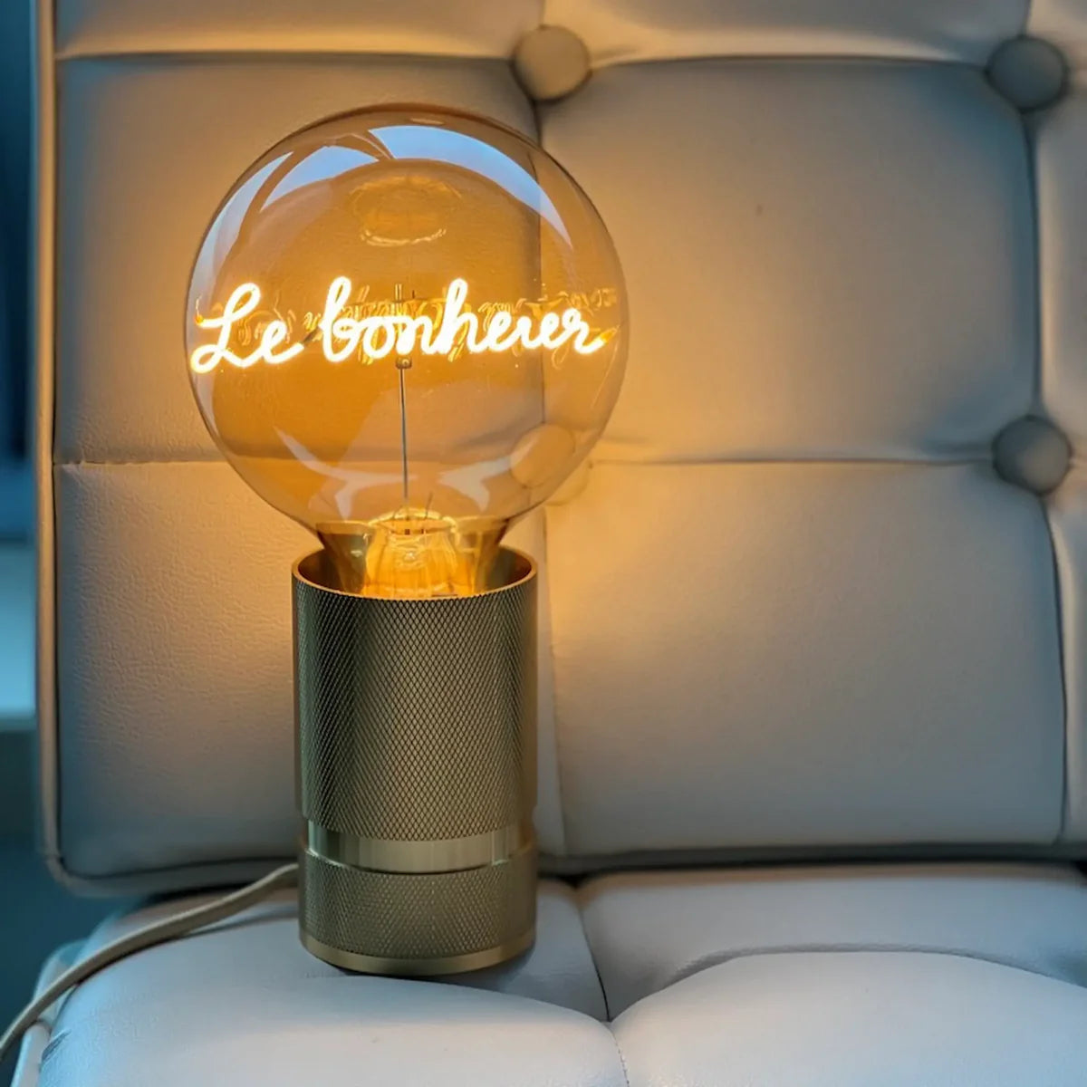 Ampoule Message in the Bulb verre ambré message lumineux led Le Bonheur écrit en attaché