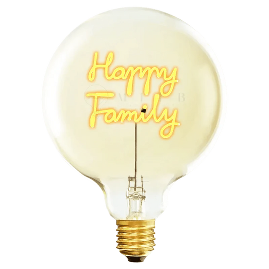 Ampoule Message in the Bulb verre ambré message en led lumineuse Happy Family écrit en attaché