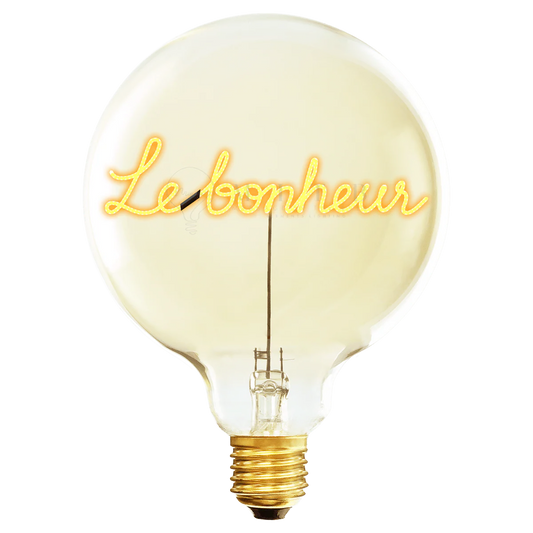 Ampoule Message in the Bulb verre ambré message lumineux led Le Bonheur écrit en attaché