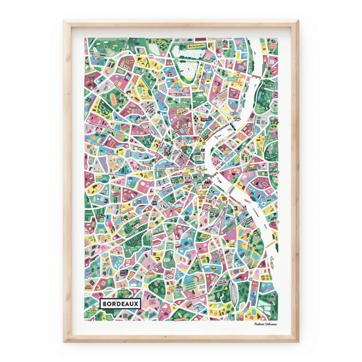 Affiche de la carte illustrée de Bordeaux réalisée par Antoine Corbineau