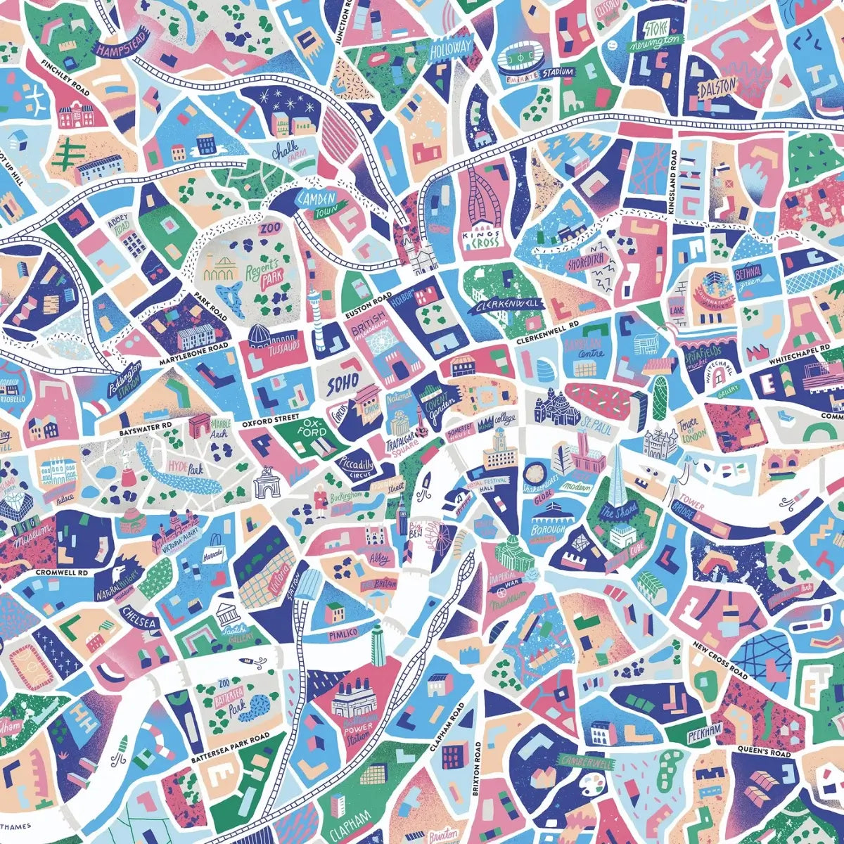 Zoom sur la carte illustrée de Londres réalisée par Antoine Corbineau