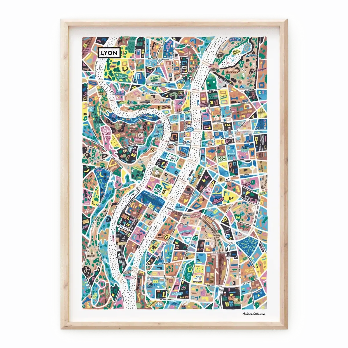 Affiche de la carte illustrée de Lyon réalisée par Antoine Corbineau