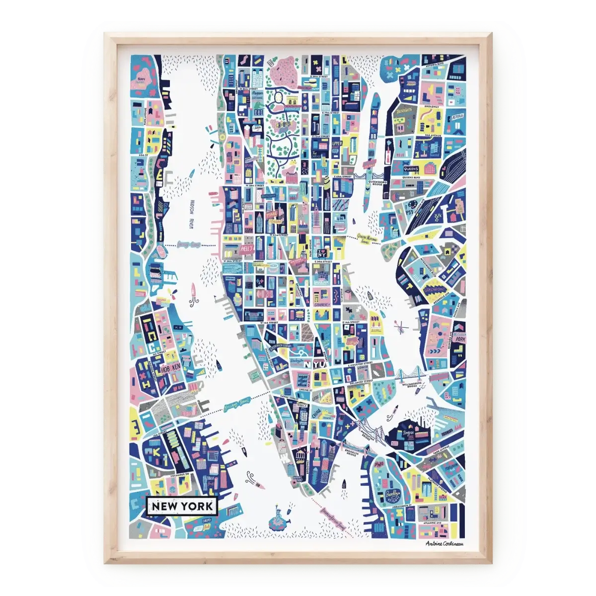 Affiche de la carte illustrée de New York réalisée par Antoine Corbineau