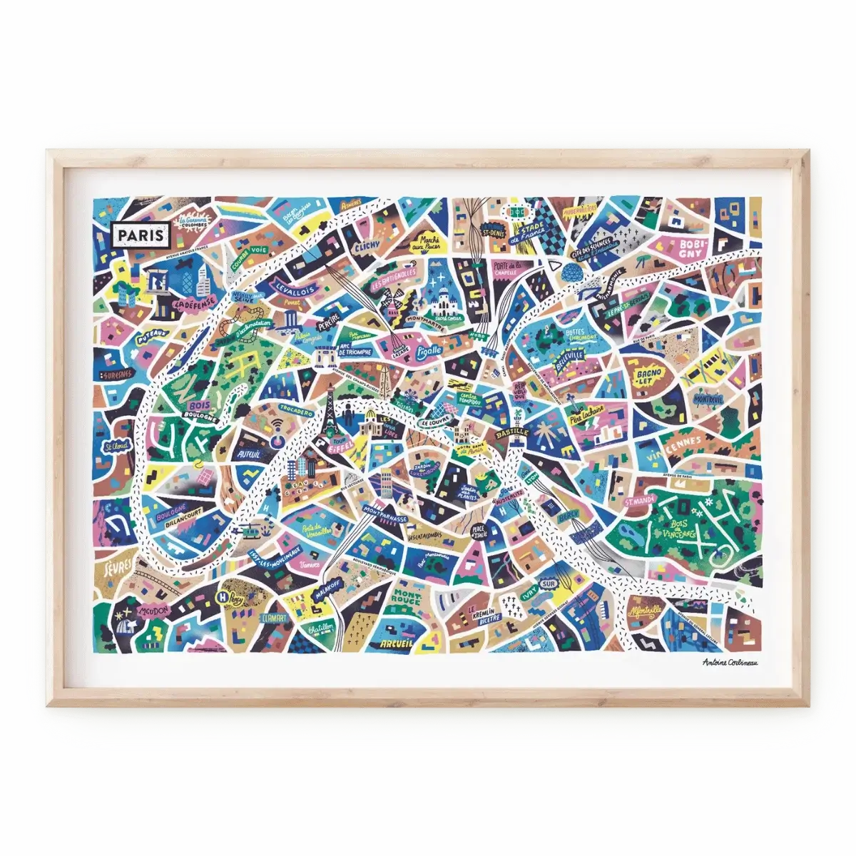Affiche de la carte illustrée de Paris réalisée par Antoine Corbineau