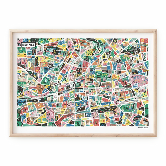 Affiche de la carte illustrée de Rennes réalisée par Antoine Corbineau