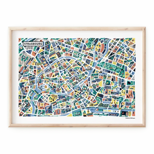 Affiche de la carte illustrée de Strasbourg réalisée par Antoine Corbineau