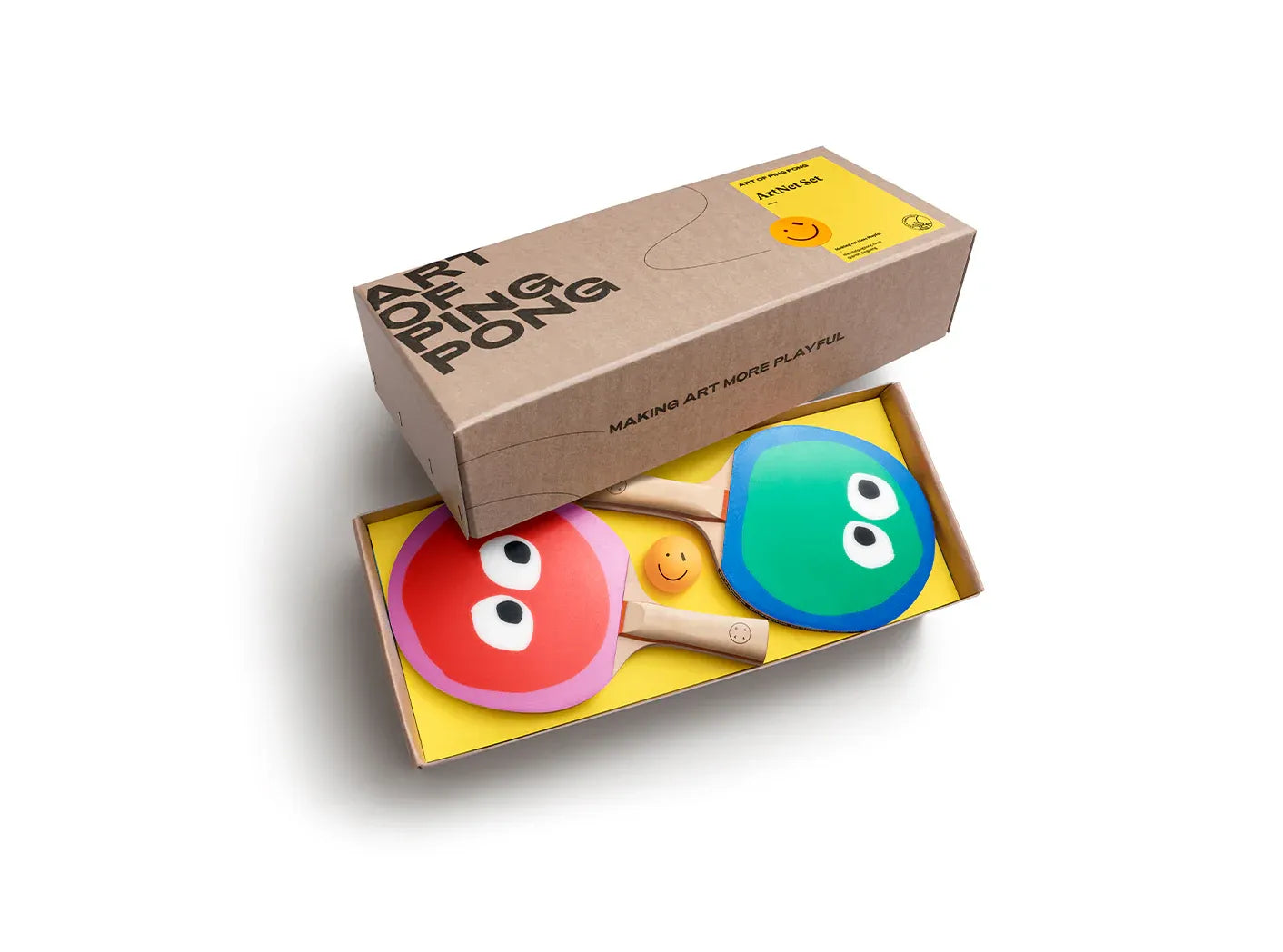 Coffret Art of Ping Pong Face Off avec deux raquettes, filet et balles de ping-pong