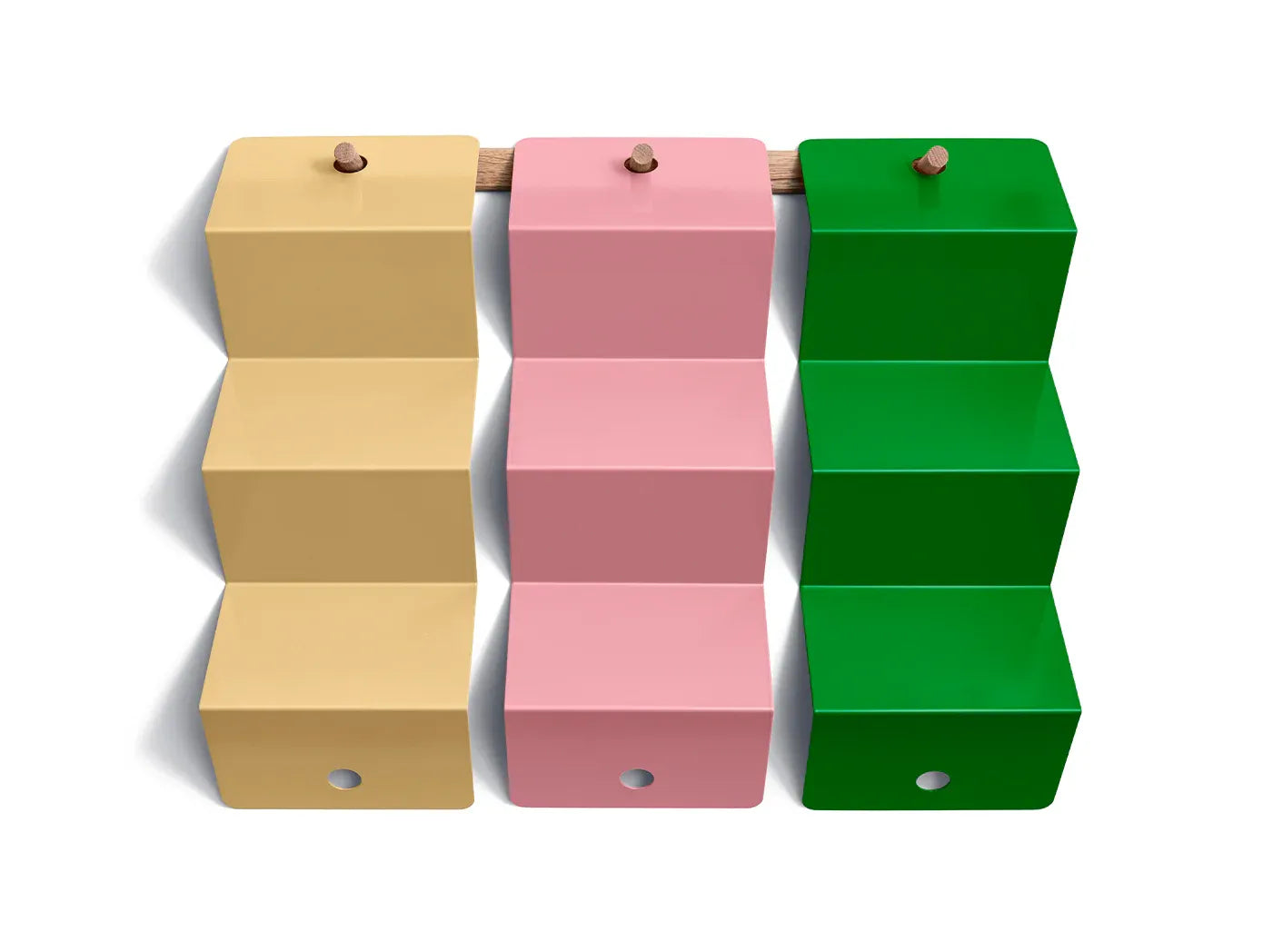 Set avec filet Art of Ping Pong Face Off composé de trois séparateurs en acier plié thermolaqué beige, rose et vert