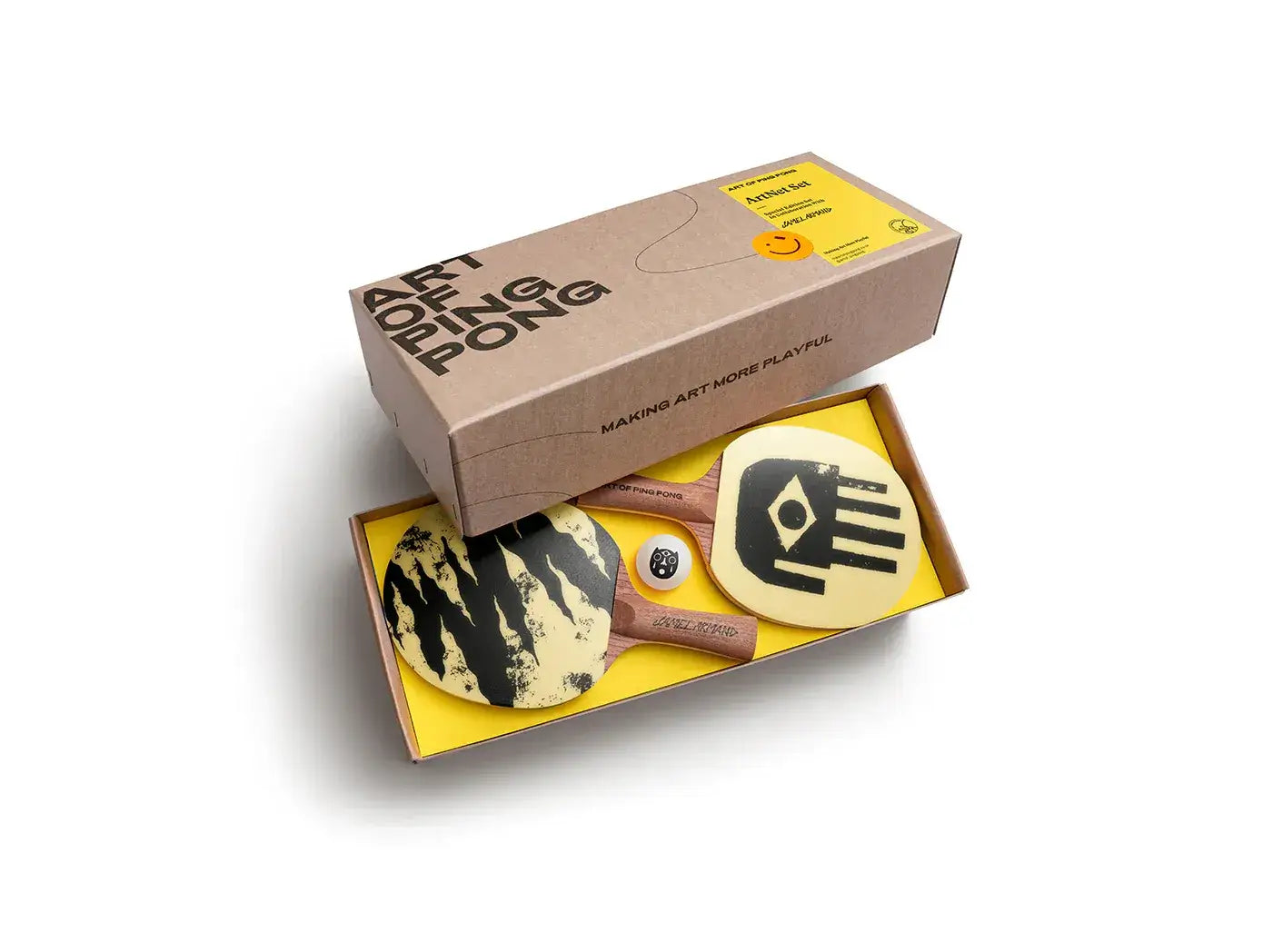 Set Filet Silk Song Art of Ping Pong avec 2 raquettes, filet design et 4 balles