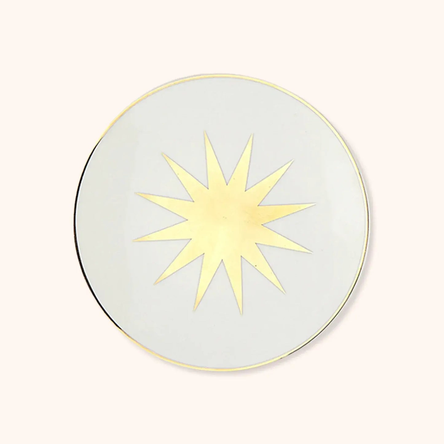 Assiette en porcelaine Saetta (soleil) à motif graphique or et blanc de la collection La Tavola Scomposta par Bitossi Home