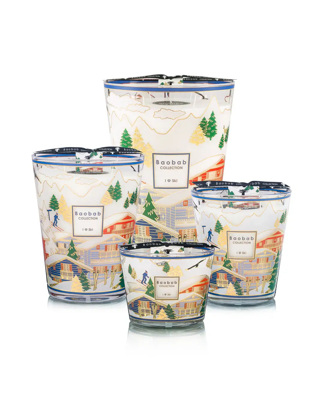 Les quatre tailles de bougies (10, 16, 24 et 35) Baobab, modèle I Love Ski