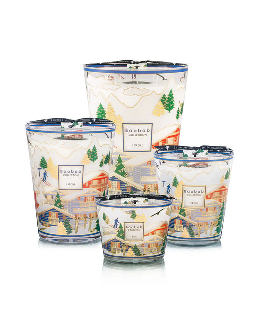 Les quatre tailles de bougies (10, 16, 24 et 35) Baobab, modèle I Love Ski