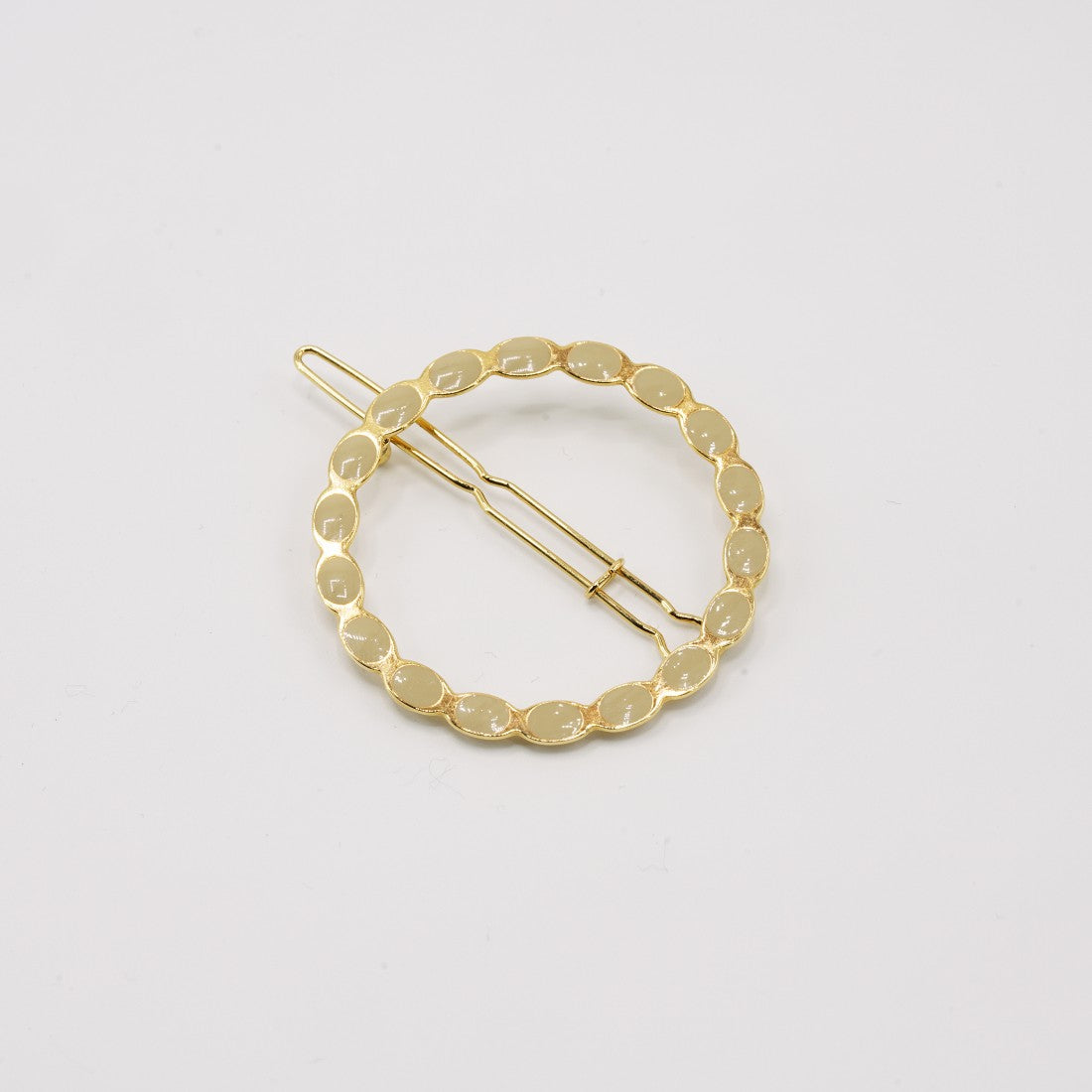 Appoline Champagne - Barrette ronde en email