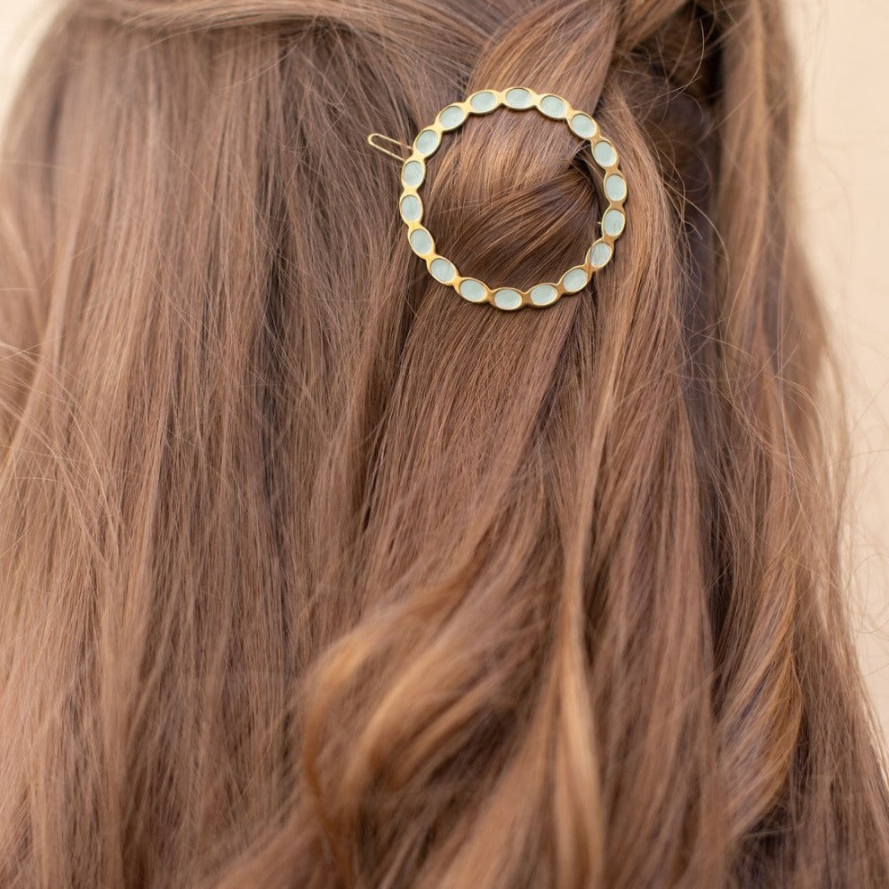 Appoline Noir - Barrette ronde en email noir brillant - Gypso