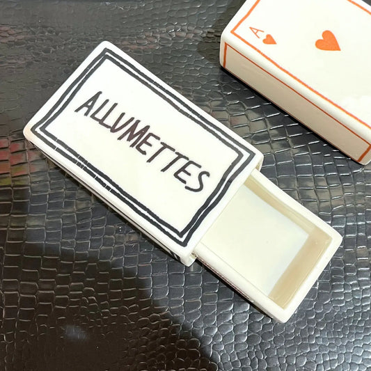 Boite d'allumettes en céramique "ALLUMETTES" ouverte