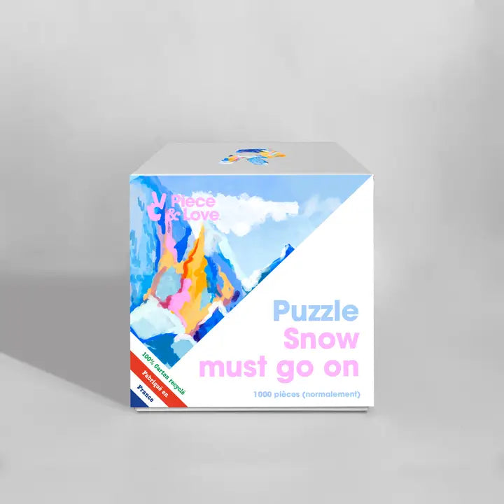 Boîte cubique du puzzle Snow must go on de Piece and Love - couleurs vive pour paysage de montagne enneigé - 1000 pièces
