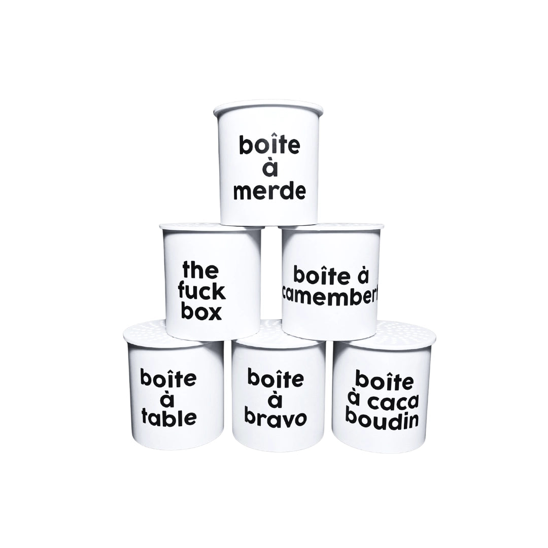 Collection de boîtes à son Félicie Aussi : Merde, Bravo, Fuck, À Table, Camembert et Caca Boudin