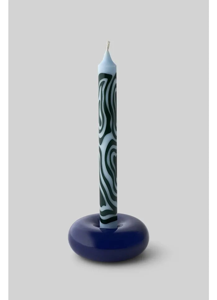 Petit bougeoir BOB bleu foncé avec bougie décorative bleu foncé