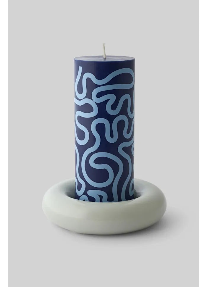 Grand bougeoir BOB marron avec bougie pilier bleue Studio About