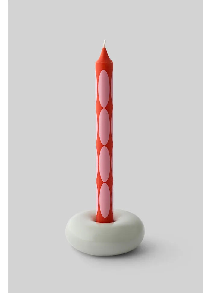 Petit bougeoir BOB gris clair avec bougie rouge et rose Studio About