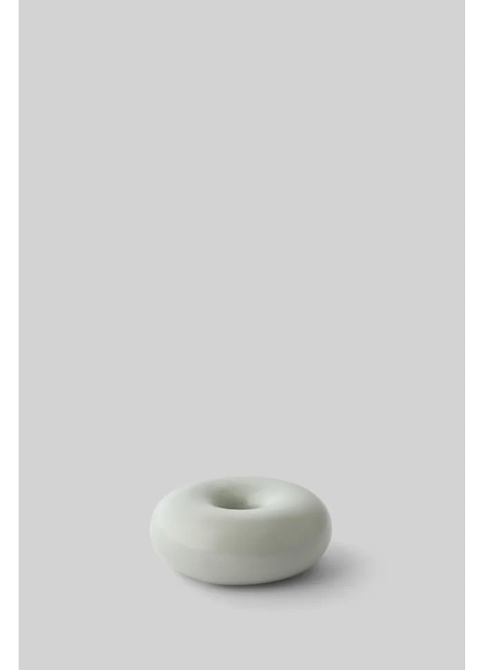 Petit bougeoir BOB gris clair en céramique émaillée en forme de donut