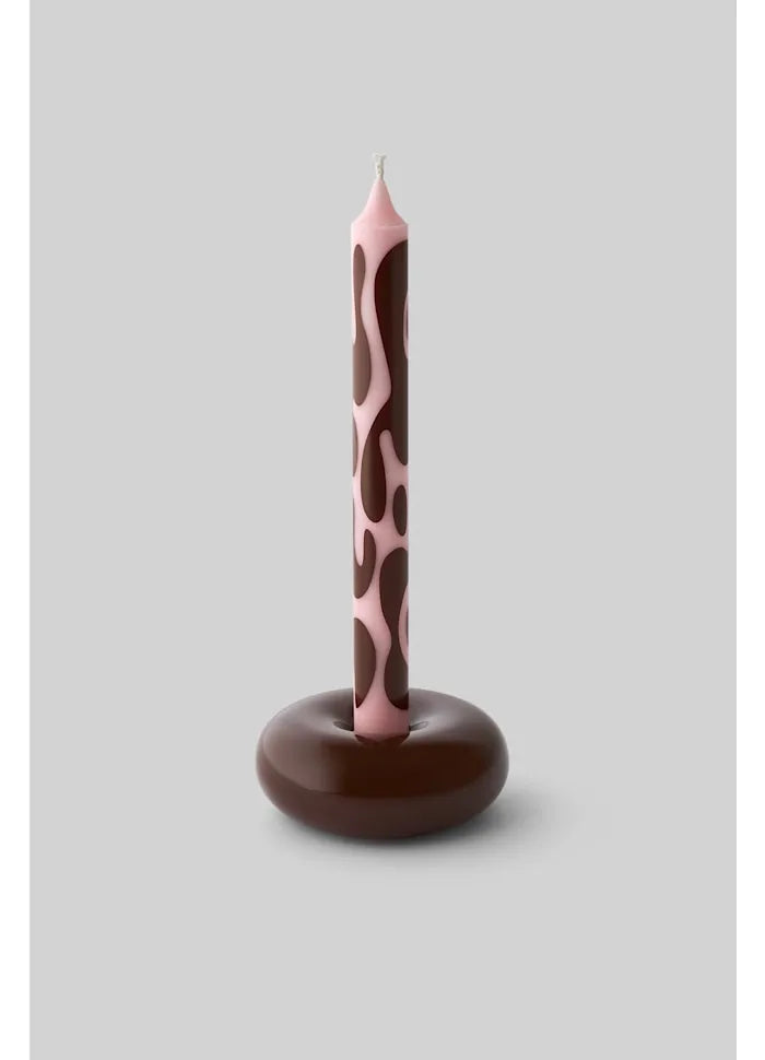 Petit bougeoir BOB marron avec bougie rose Studio About
