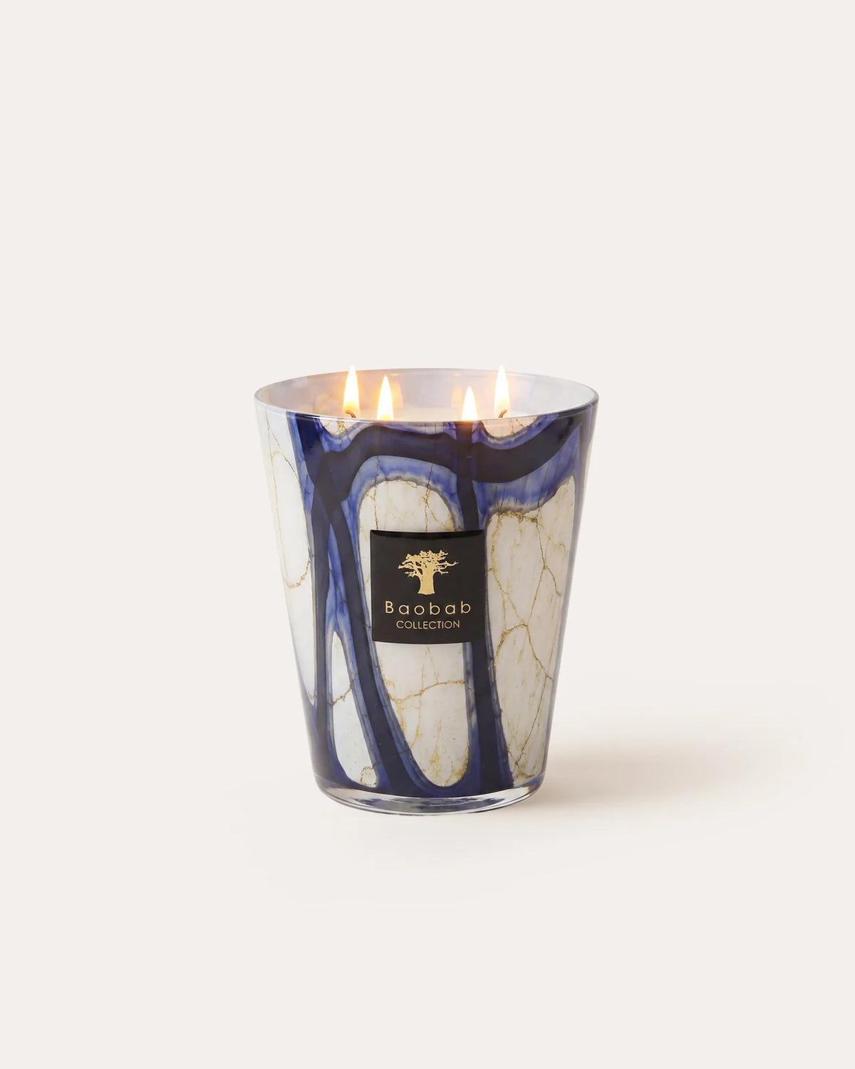 Bougie parfumée Lazuli MAX 16 Signature Baobab Collection en verre soufflé bouche bleu