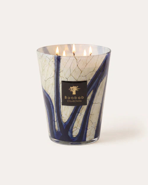 Bougie parfumée Lazuli MAX 16 Grande Baobab Collection en verre soufflé bouche bleu