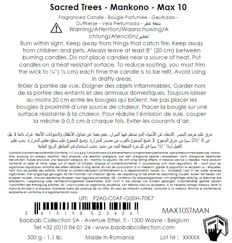 Allergènes et précautions d’emploi de la bougie Baobab Sacred Trees Mankono