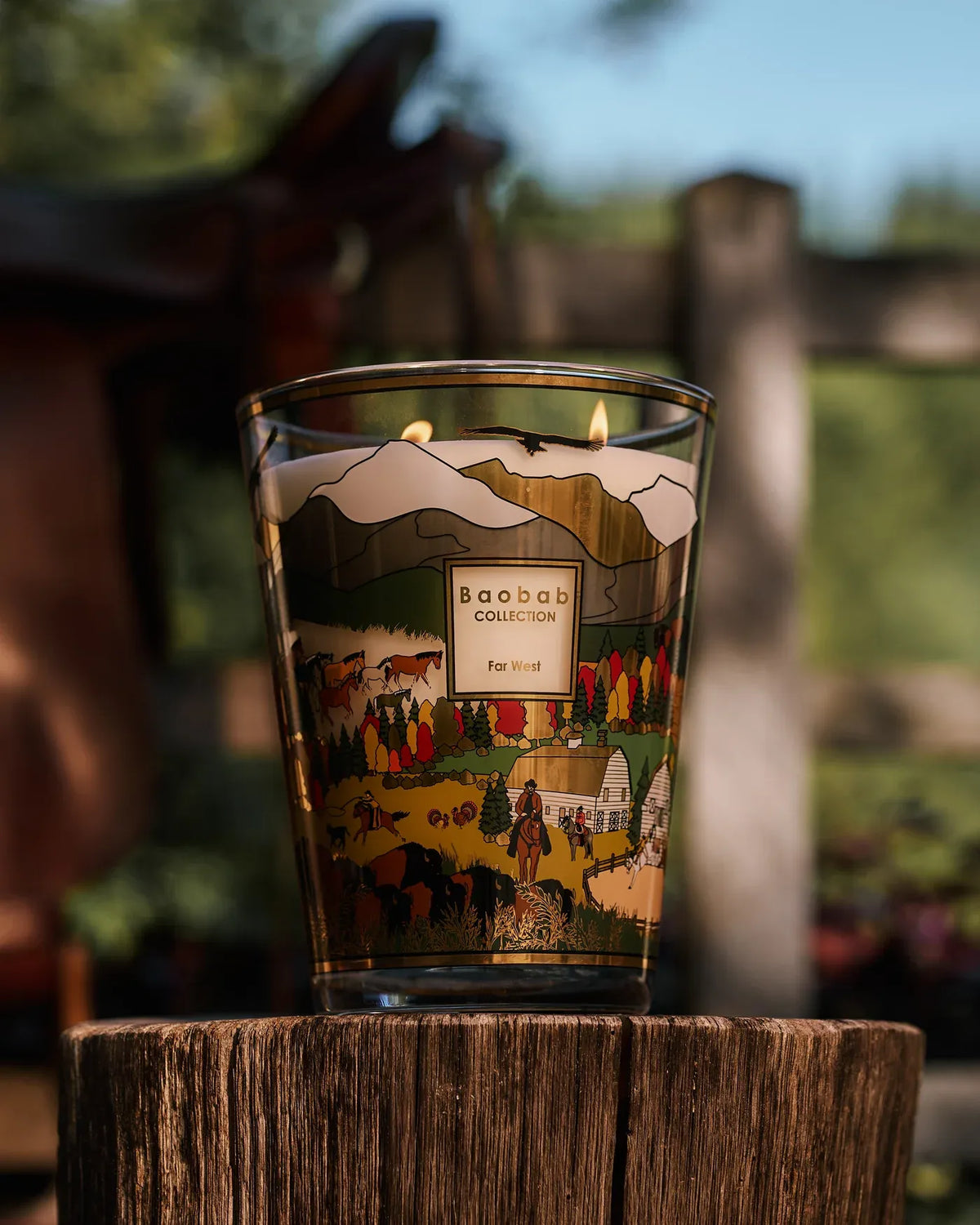 Bougie Far West Baobab Collection en verre décoré, paysage de l’Ouest américain