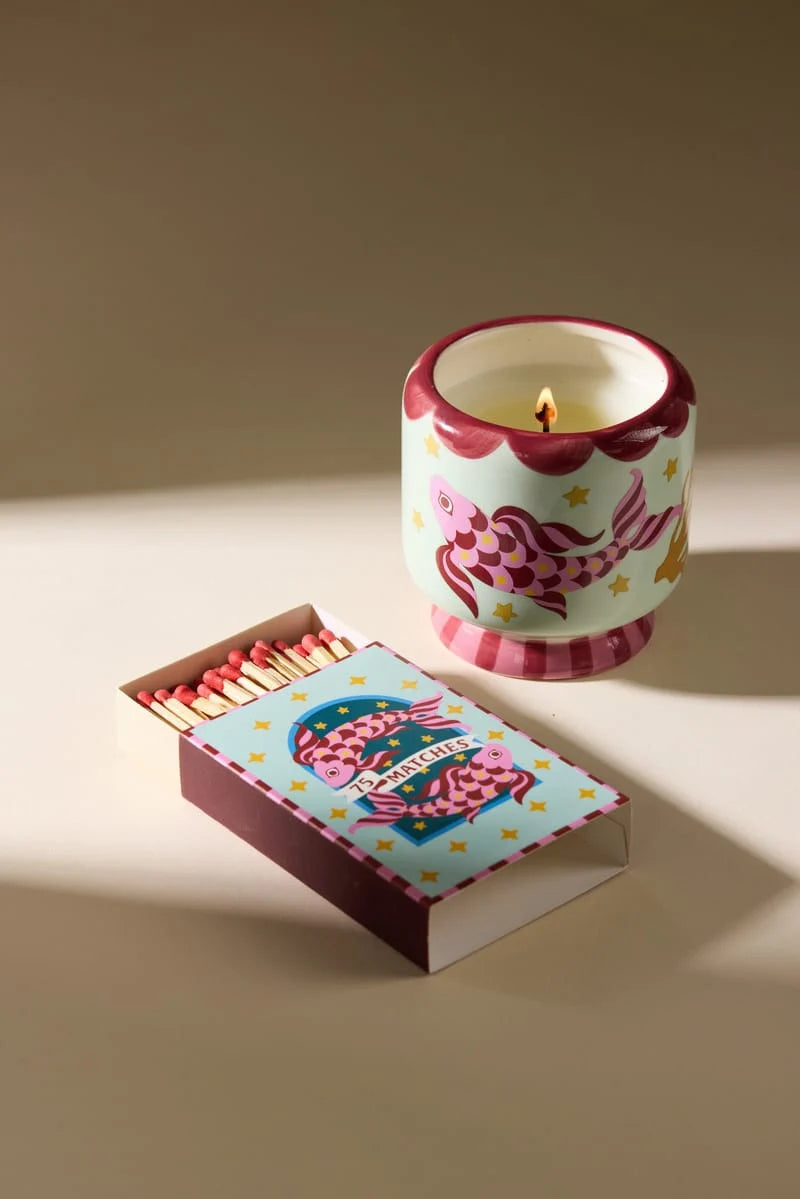 Bougie A Dopo Koi Ocean Tide en céramique peinte à la main avec boîte d’allumettes assortie