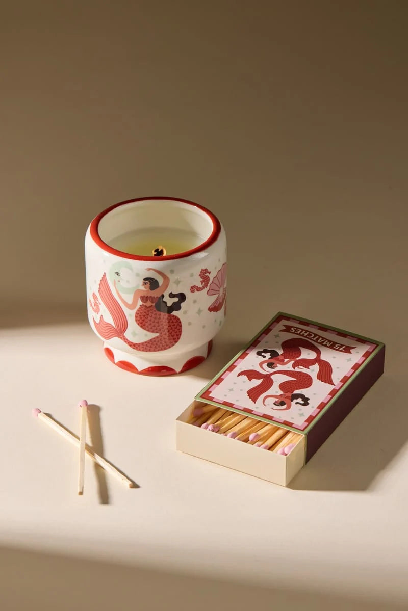 Bougie Paddywax A Dopo Gingembre & Teck avec motif sirène et hippocampes