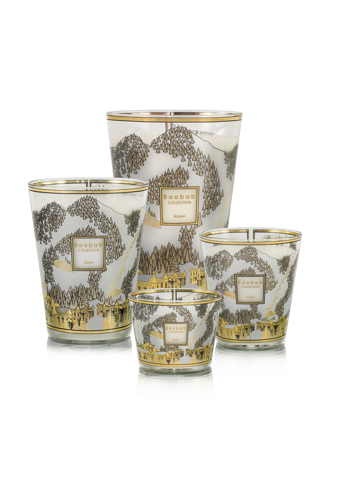 Bougie parfumée Aspen Baobab Collection en verre sérigraphié or et argent, format Grande MAX 24