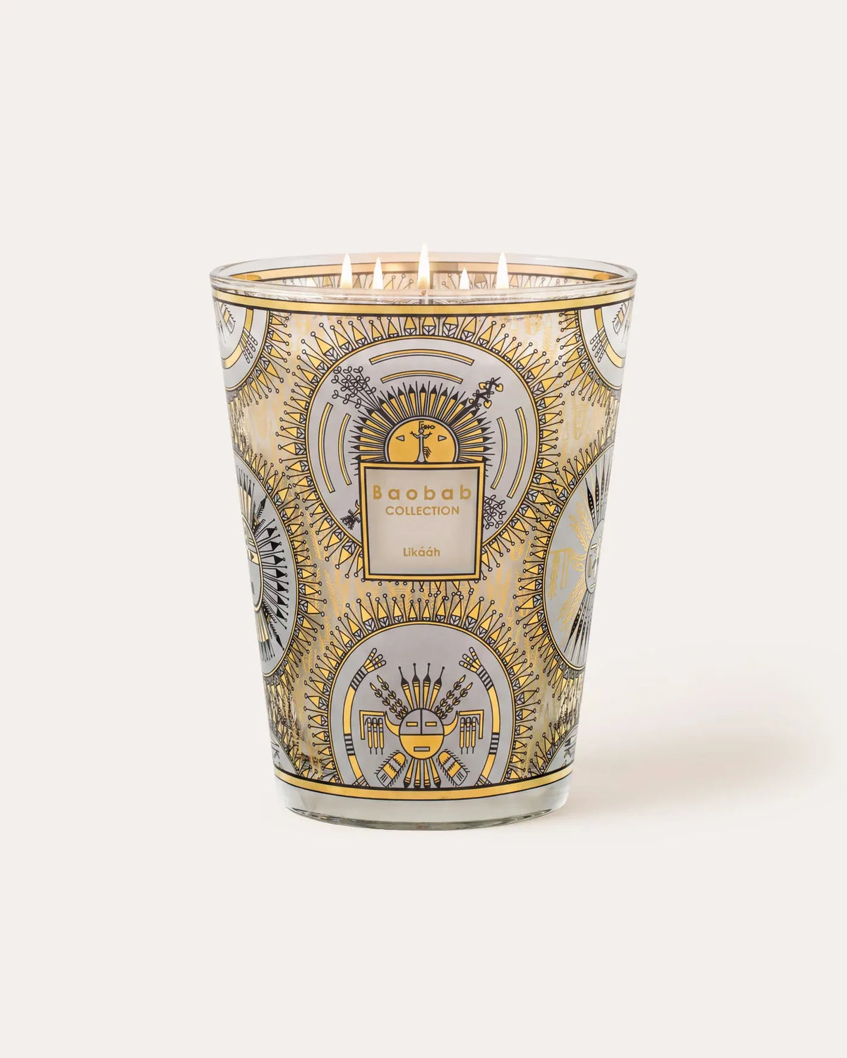Bougie parfumée Likááh Baobab Collection format Grande MAX 24, décor sérigraphié noir et or