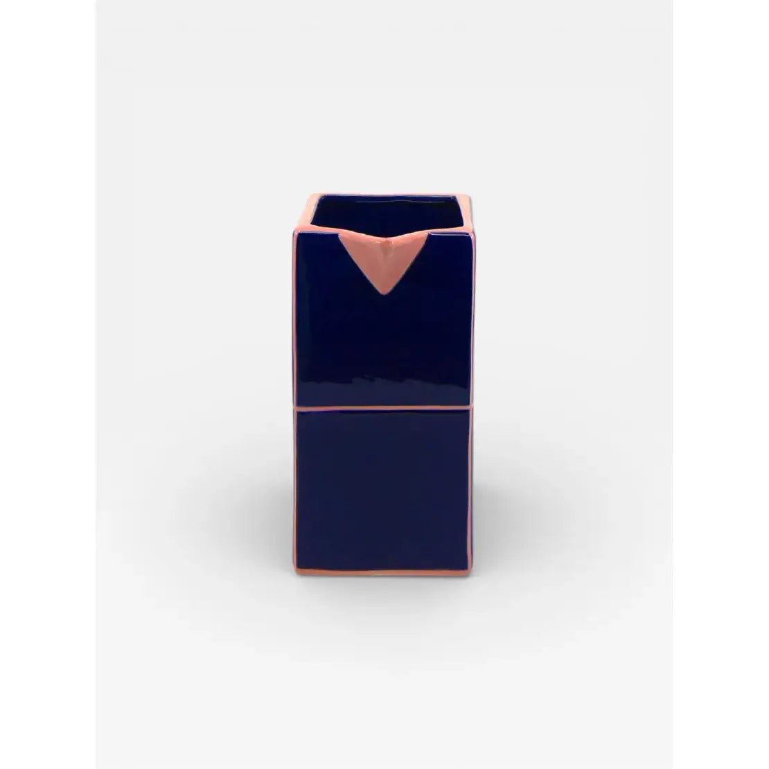 Carafe en céramique bleu et rose design graphique face