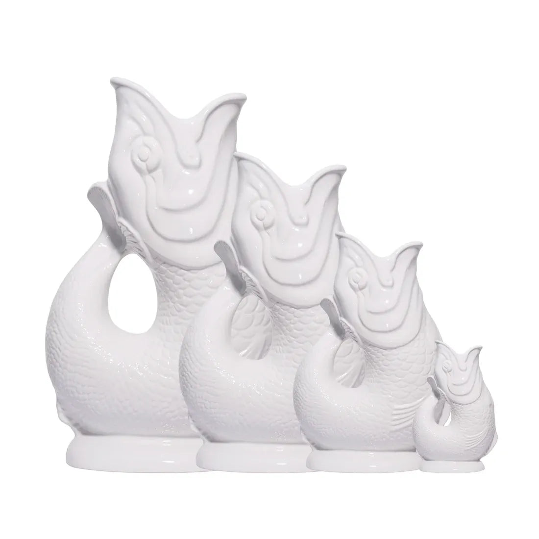 Carafes poisson Glouglou Blanc Mat en plusieurs tailles : mini, medium, L, XL