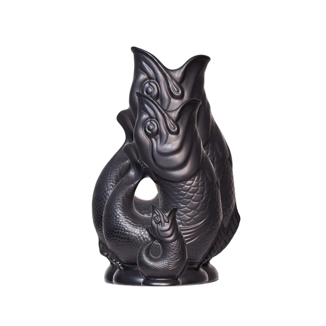 Collection de carafes poisson Glouglou Noir Mat en tailles mini, L et XL