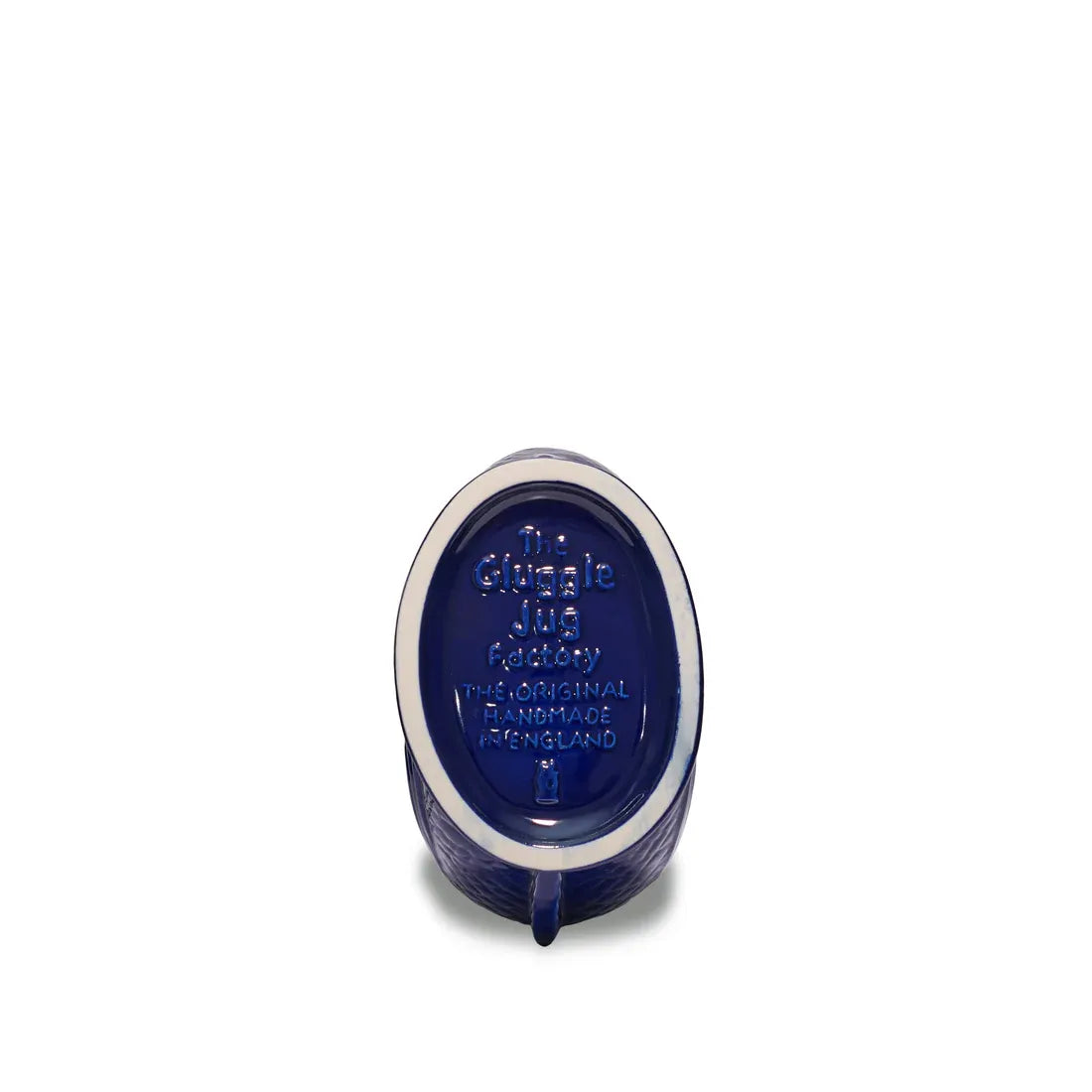 Dessous de la carafe poisson Glouglou Bleu Cobalt avec signature The Gluggle Jug Factory
