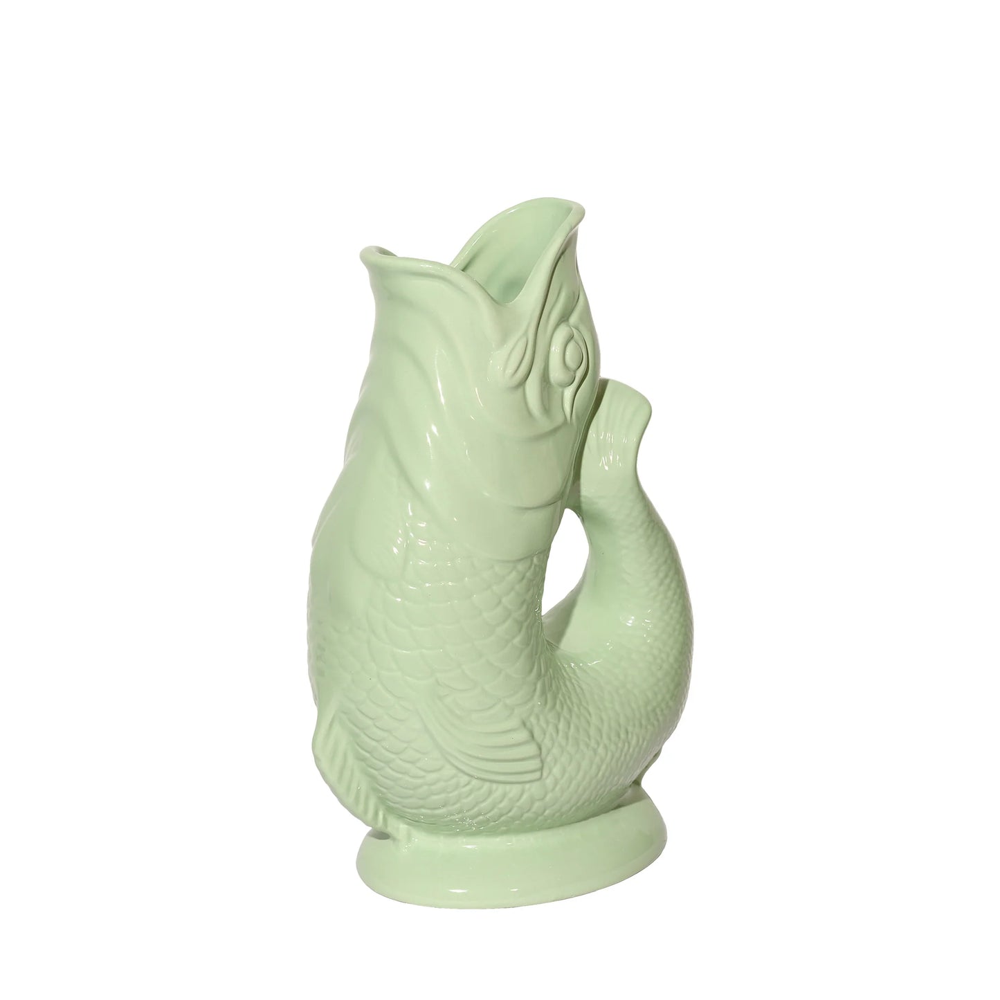 Carafe poisson Glouglou pistache finition brillante vue de profil