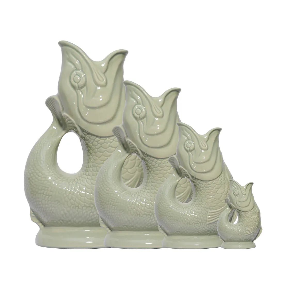 Collection de carafes poisson Glouglou Sauge en tailles mini, medium, L et XL
