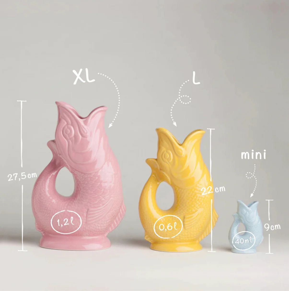 Comparaison des tailles des carafes poisson Glouglou Gluckigluck