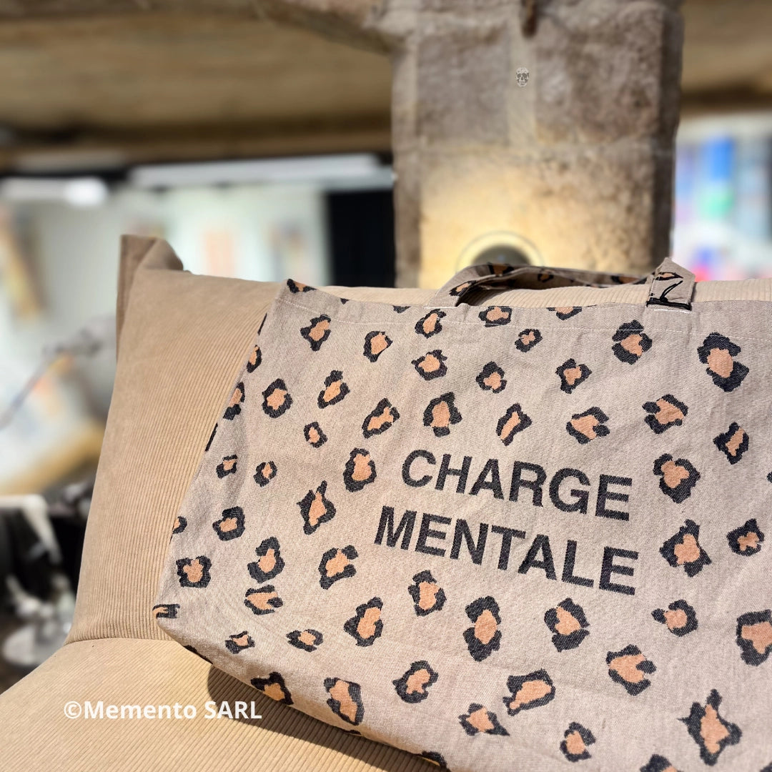 Tote bag léopard "Charge Mentale" Félicie Aussi