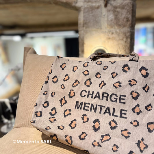 Tote bag léopard "Charge Mentale" Félicie Aussi