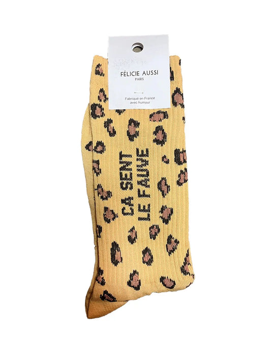 Chaussettes léopard Félicie aussi, message "ça sent le fauve" - homme 40/45