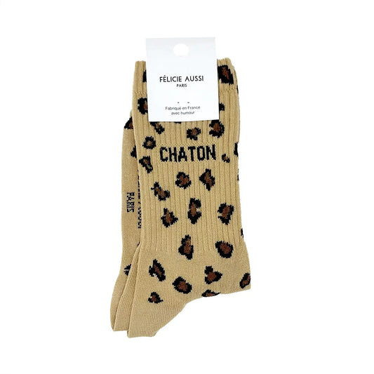 Chaussettes léopard à message Chaton Félicie aussi fabriquées en France